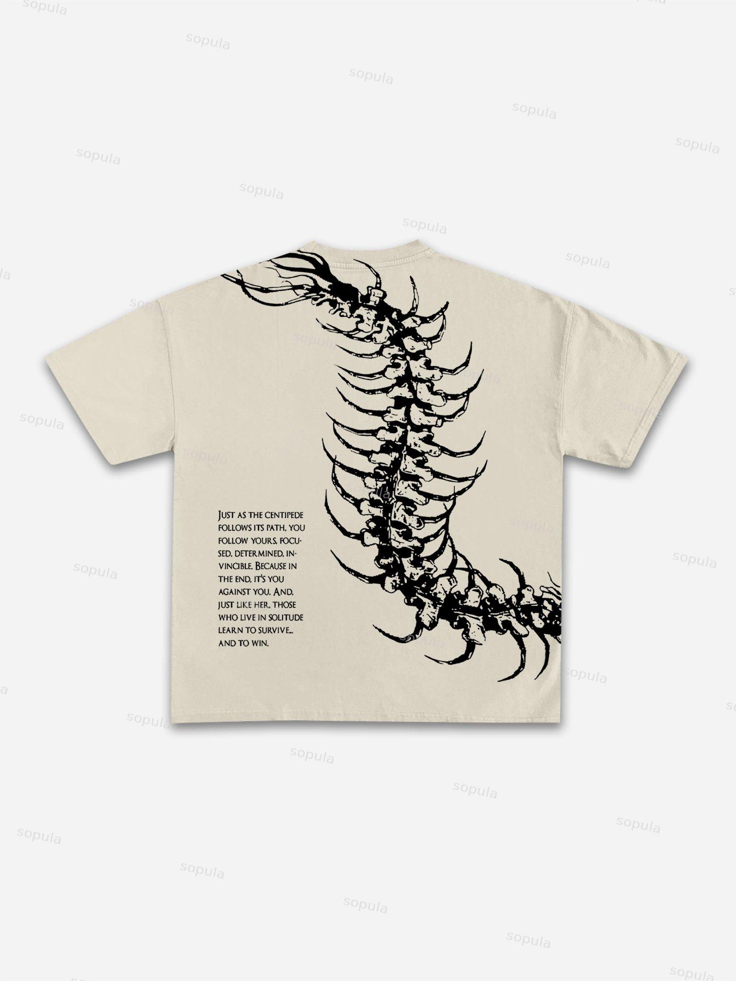 Dark Centipede Skeletal Graphic Cotton T-shirt Product Image