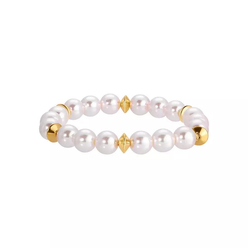1928 Gold Tone Simulated Pearl Stretch Bracelet, Women's, White Product Image