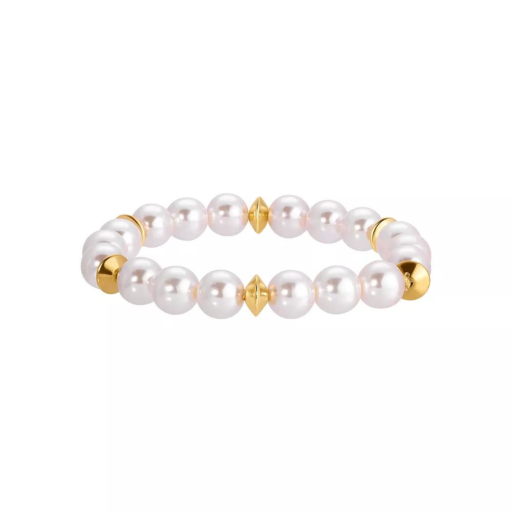 1928 Gold Tone Simulated Pearl Stretch Bracelet, Women's, White Product Image