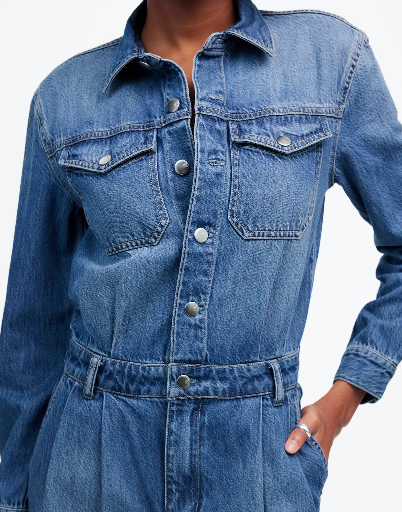 Pleated Barrel-Leg Jumpsuit in Baywood Wash: Airy Denim Edition Product Image