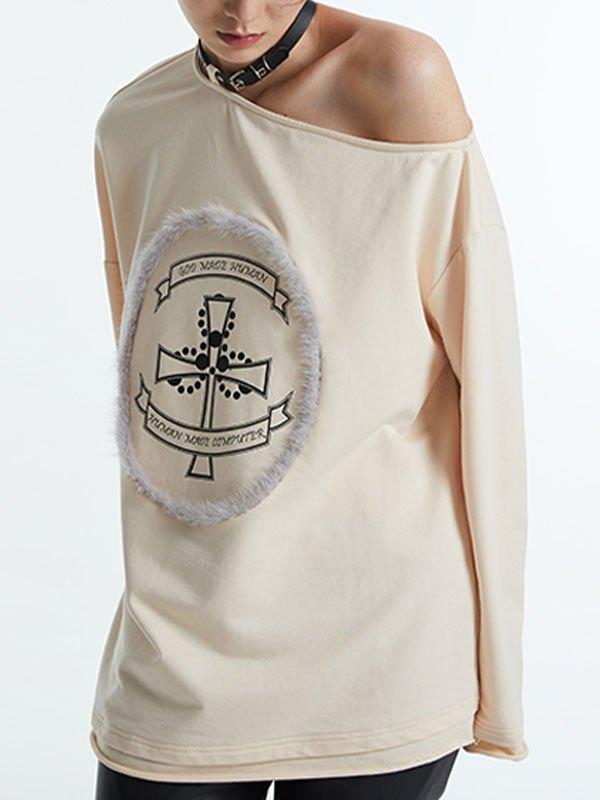 Cold Shoulder Cross Graphic Sweatshirt Product Image