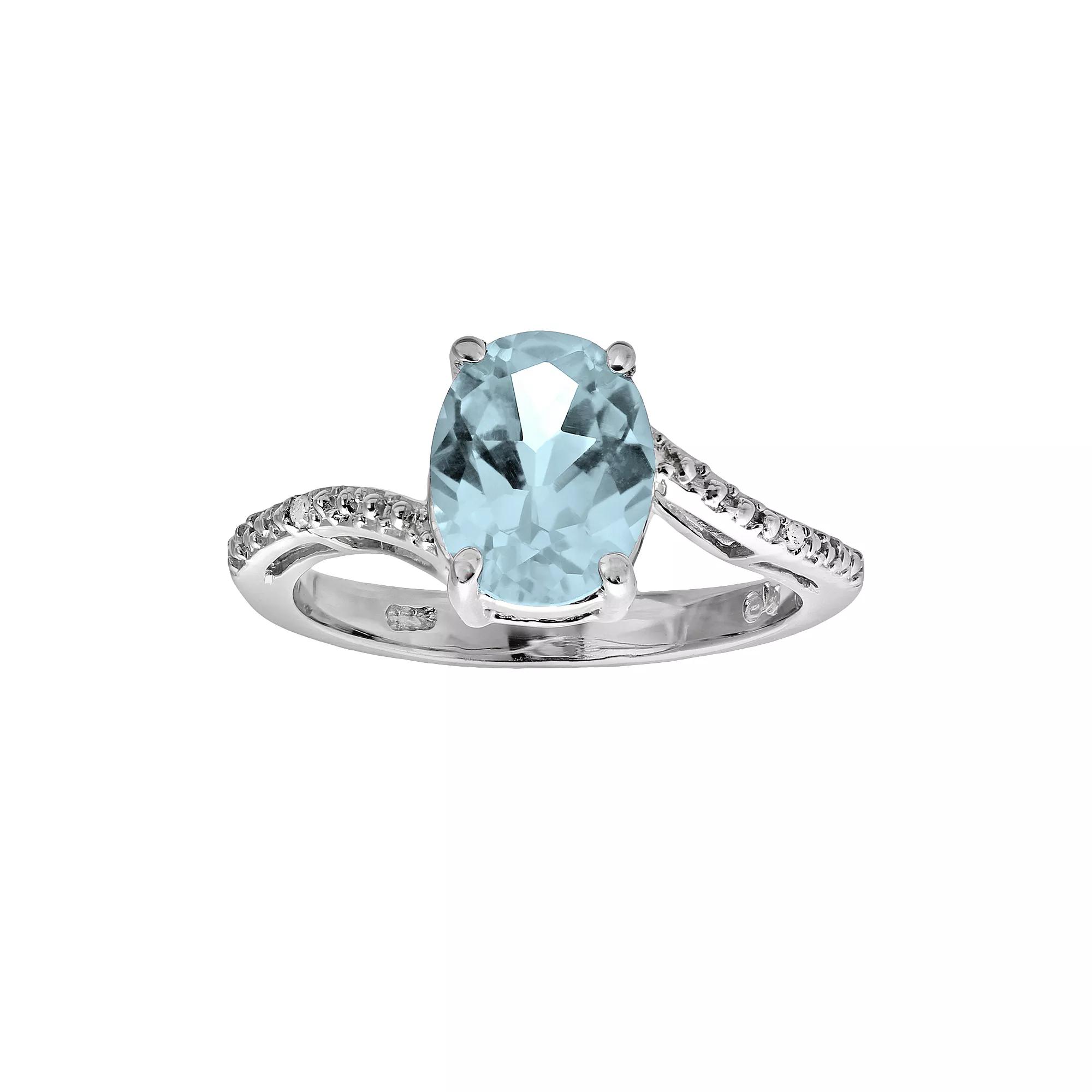Gemminded Sterling Silver Lab-Created Aquamarine and Diamond Accent Oval Ring, Women's, Size: 6 Product Image