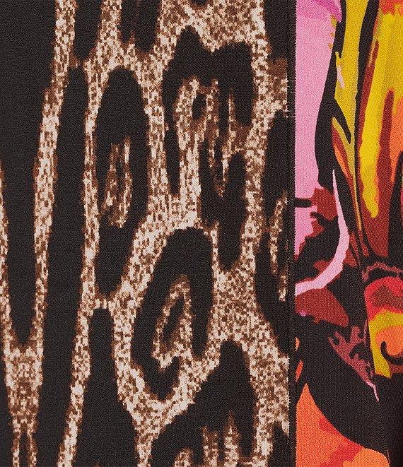 Eva Varro Coordinating Abstract Animal Floral Print Notch Collar Long Sleeve Short Jean Jacket Product Image