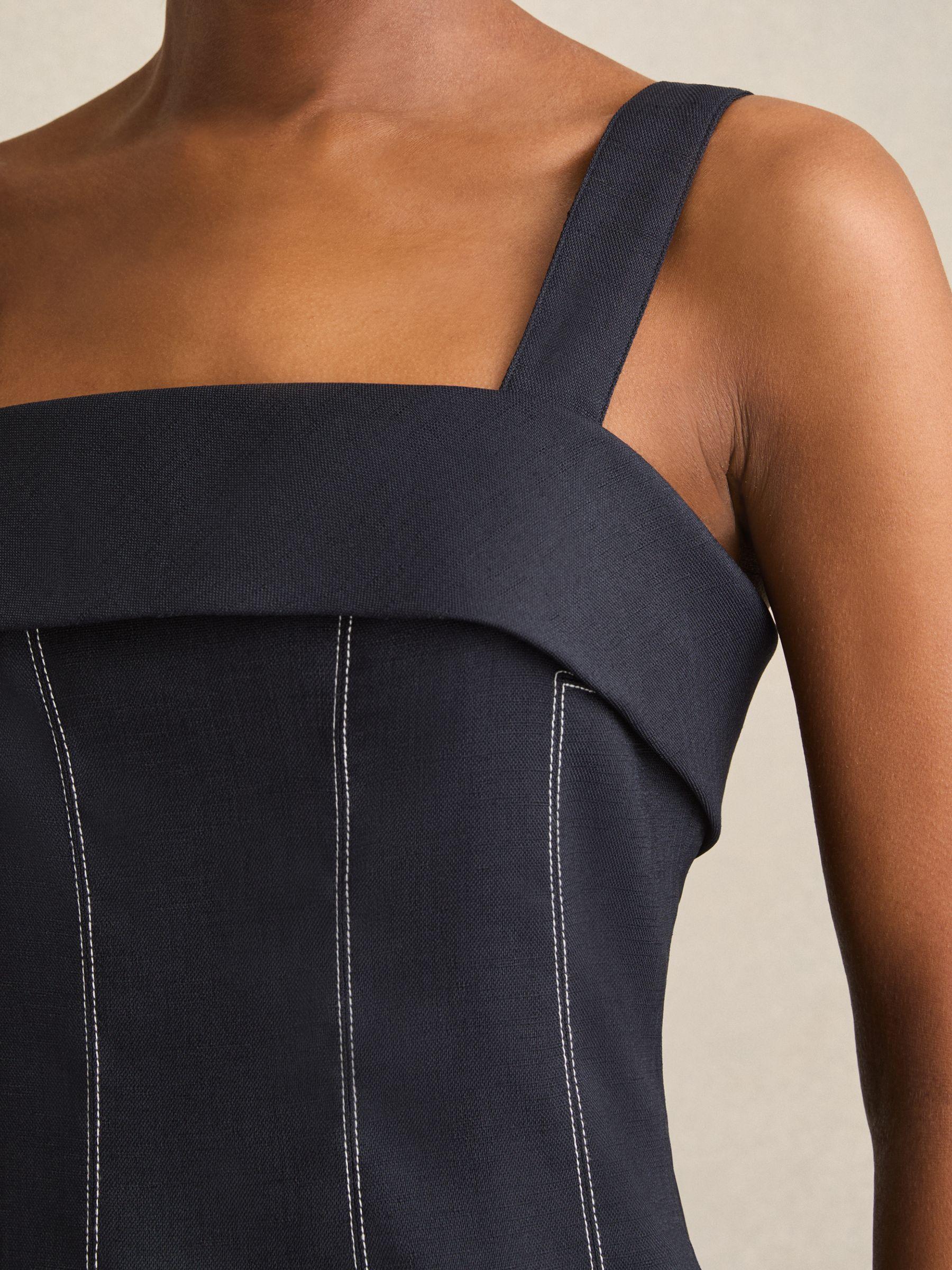 Contrast-Stitch Structured Mini Dress in Navy Product Image