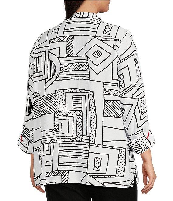 Ali Miles Plus Size Printed Woven Wire Collar 3/4 Sleeve Button-Front Blouse Product Image