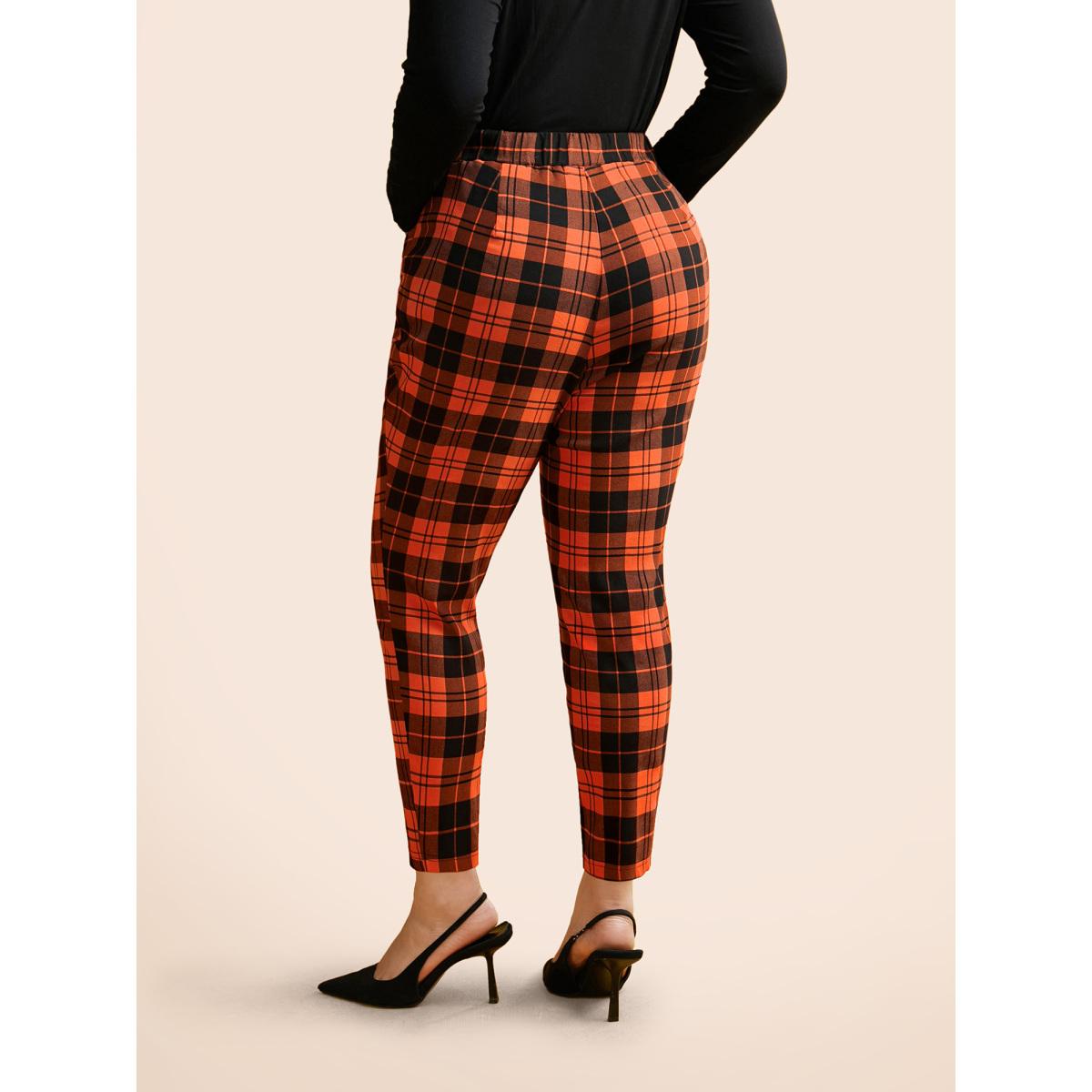 Plus Size Stretchy Plaid Lounge Leggings Women Brightorange Elegant Medium stretch Skinny Mid Rise Everyday Leggings BloomChic 22-24/3X Product Image