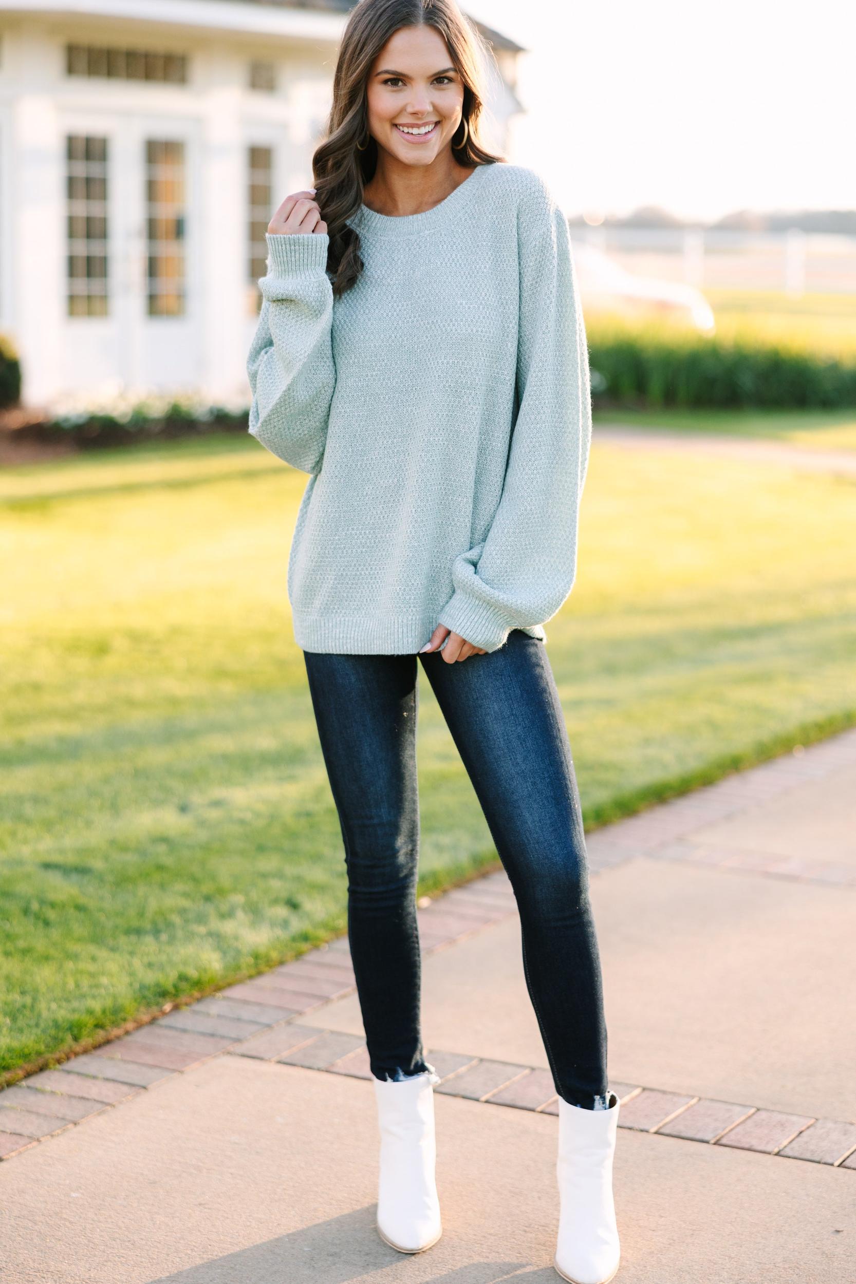 The Slouchy Light Green Bubble Sleeve Sweater Female Product Image