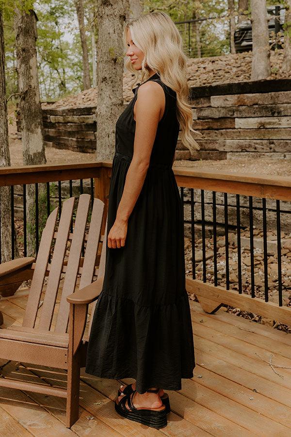 Graceful Moments Button Down Midi Dress in Black Product Image