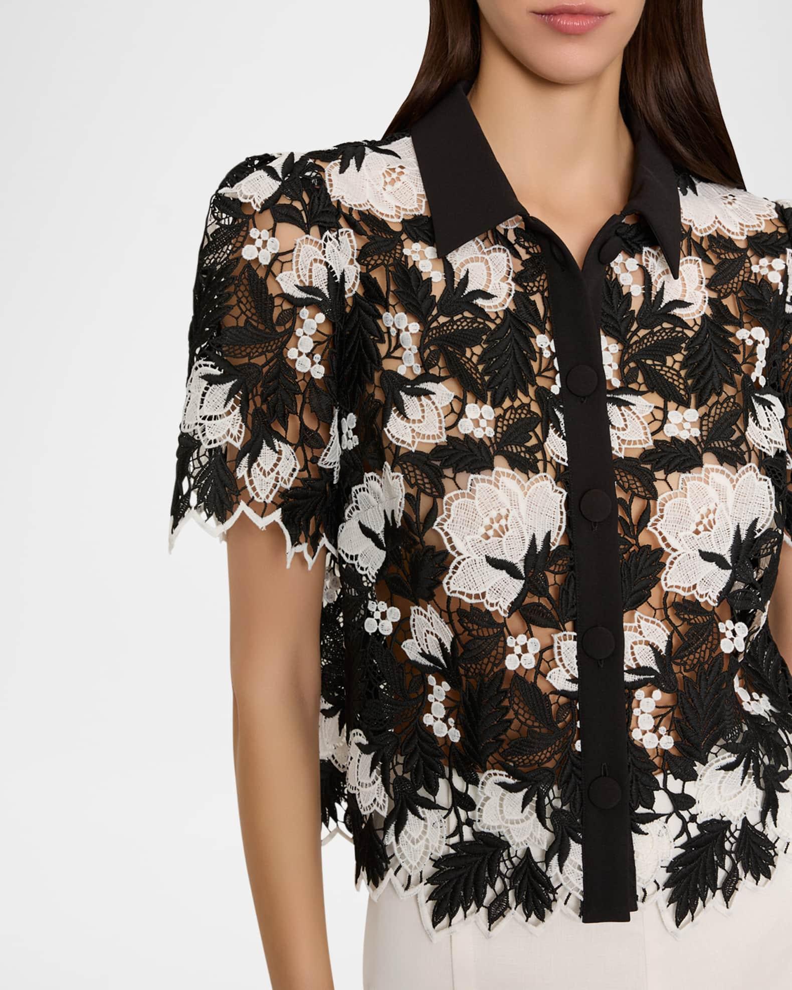 Addison Button-Front Two-Tone Lace Top Product Image