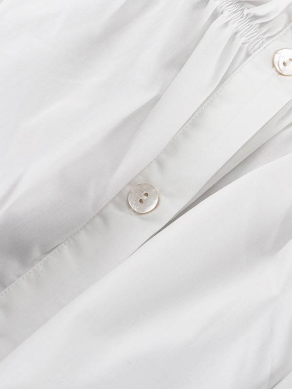 Loose Puff Sleeves Pleated Solid Color Off-The-Shoulder Blouse + Pants Trousers Elasticity Two Pieces Set Product Image