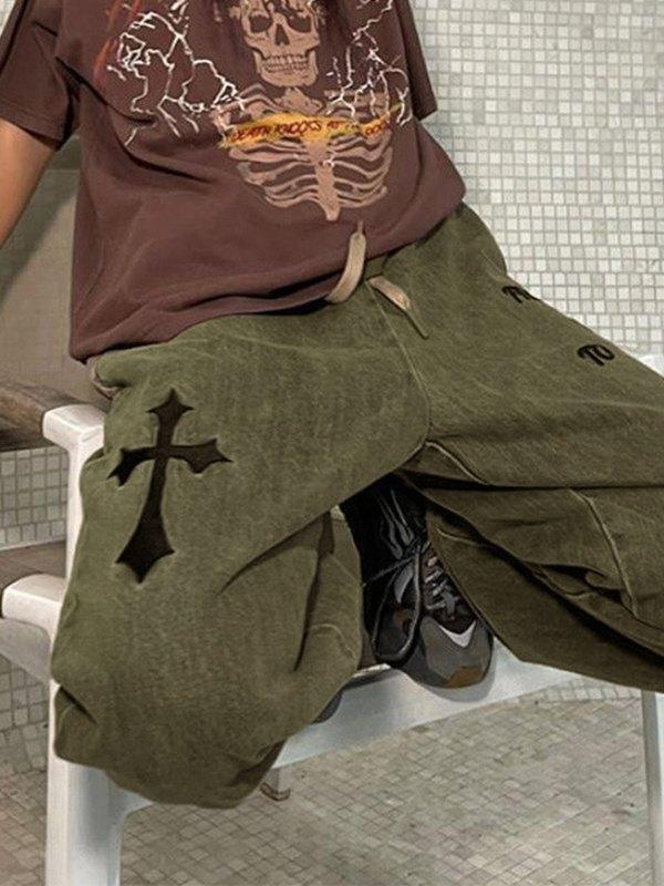 Cross Embroidered Boyfriend Fit Jogger Jeans Product Image