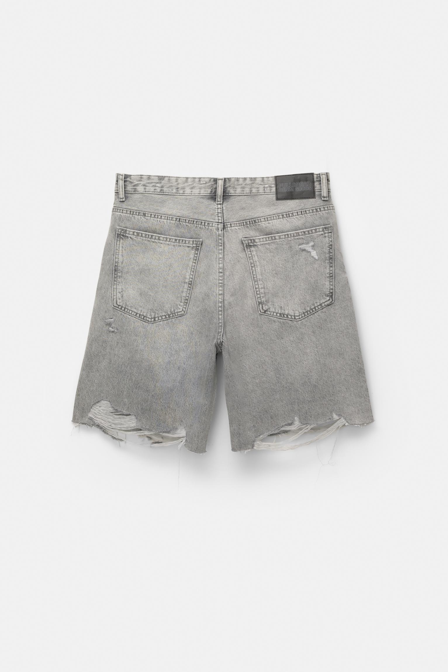 Ripped straight fit denim Bermuda shorts Product Image