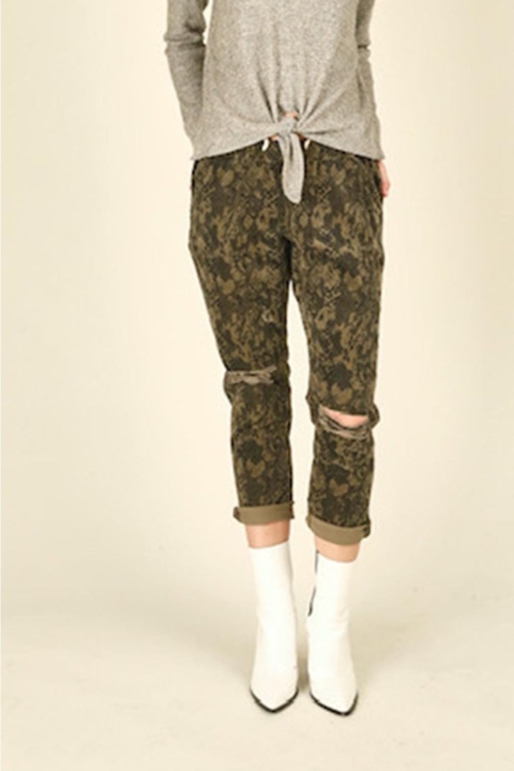 Olive Snakeskin Corduroy Boyfriend Joggers Product Image