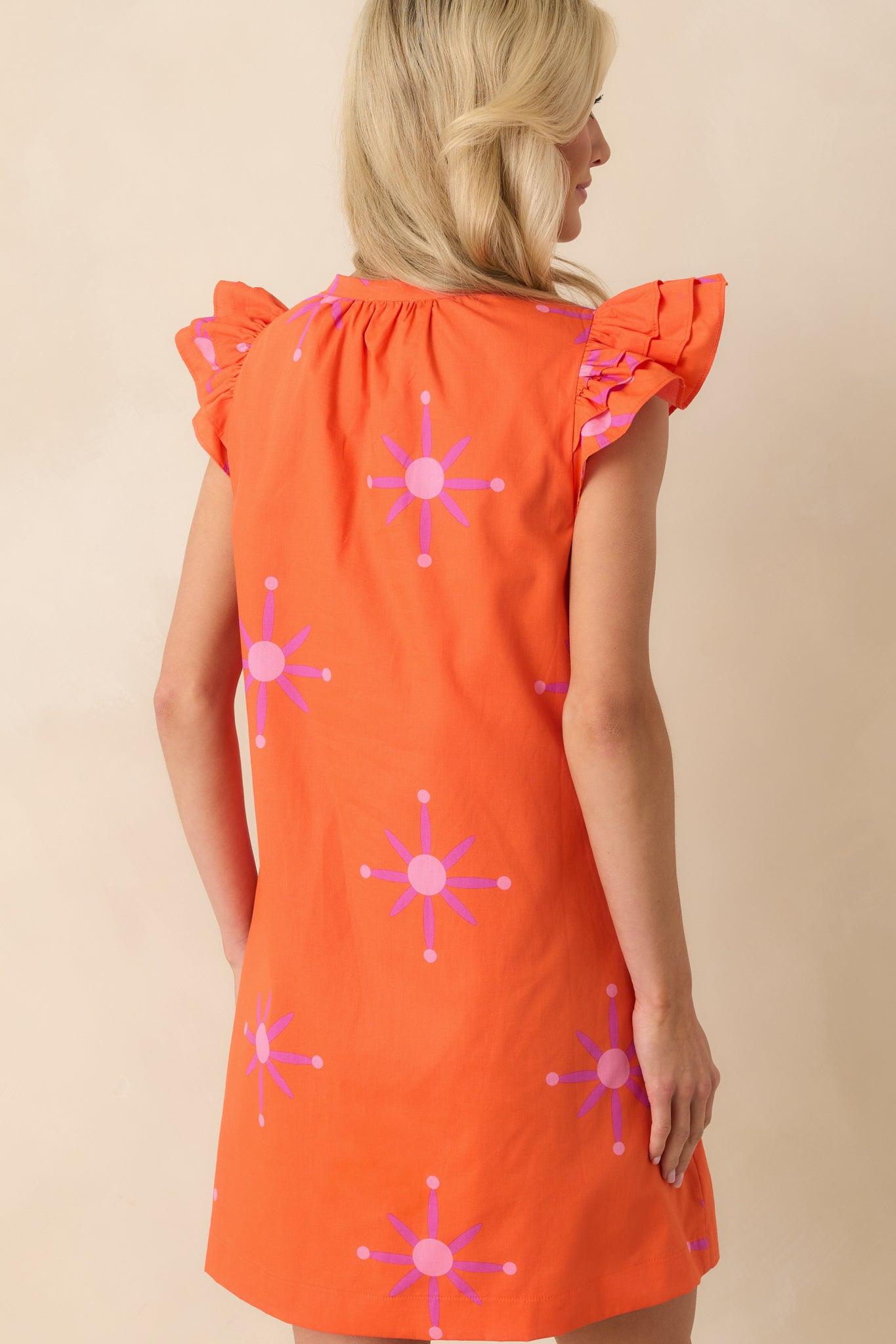 A Gentle Life Orange Floral Cotton Flutter Sleeve Mini Dress Product Image