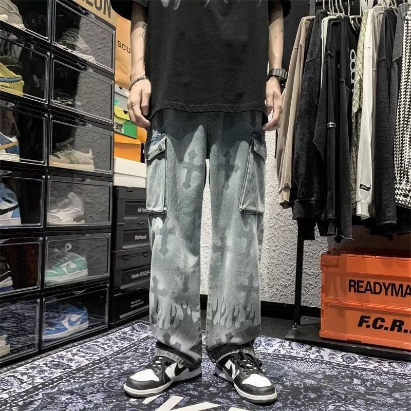 Sopula Men's Vintage Wash Cross Cargo Boyfriend Street Jeans Product Image