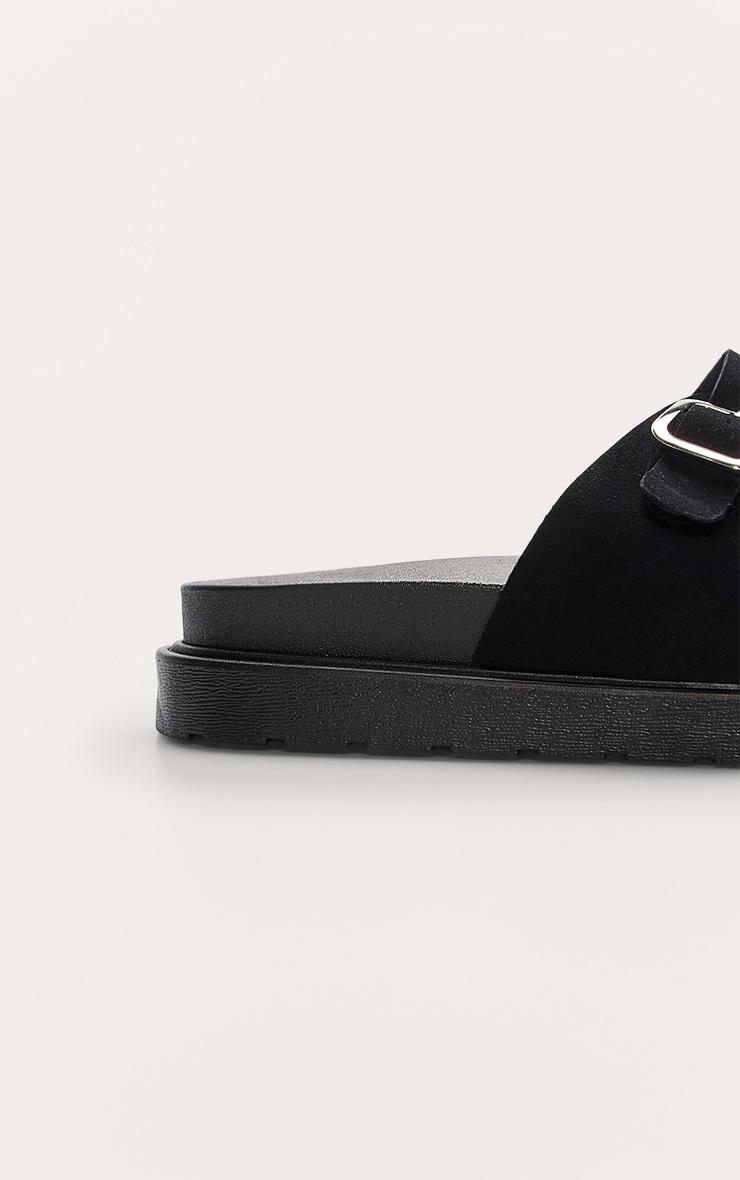 Black Faux Suede Double Buckle Footbed Sandals Product Image