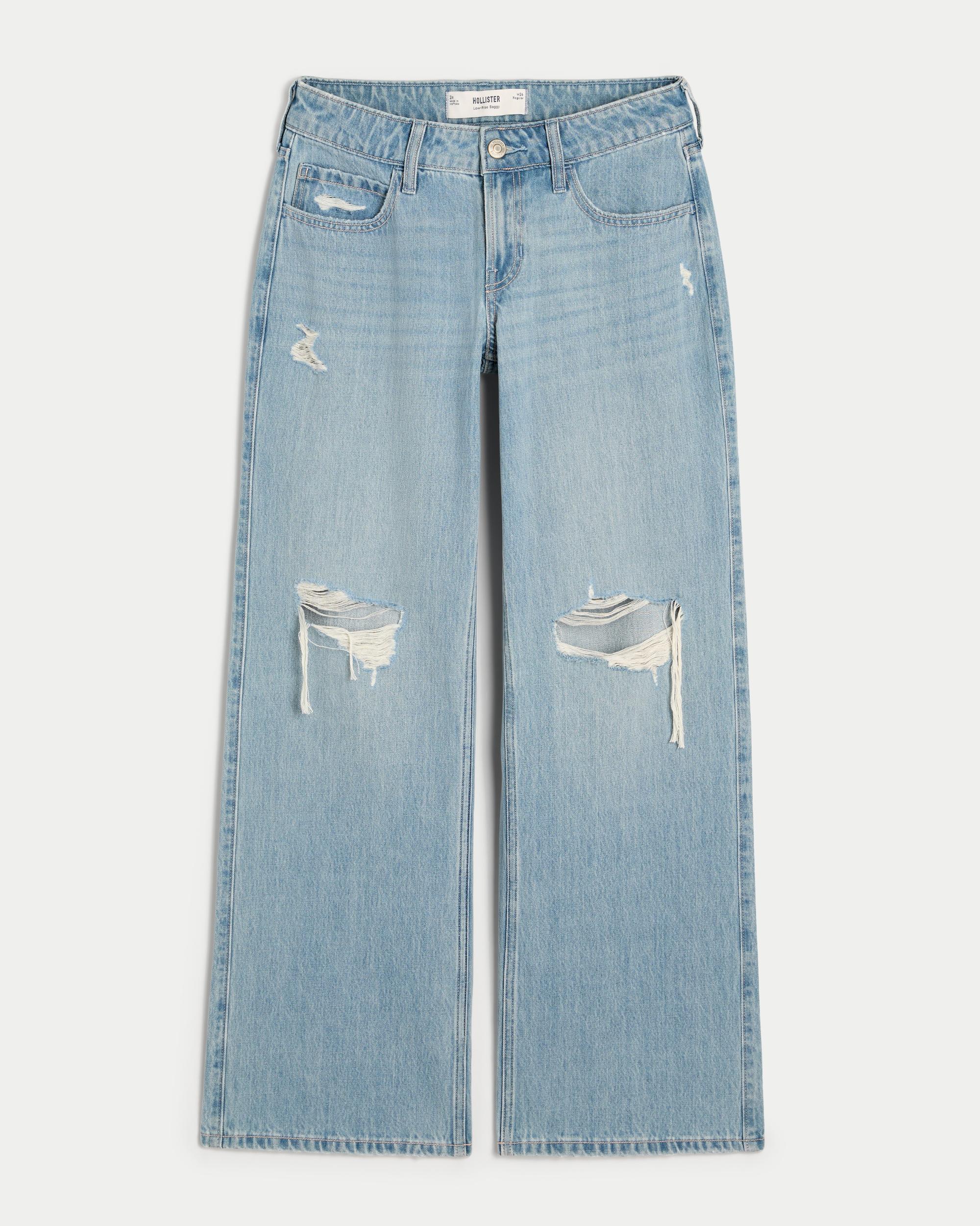 Low-Rise Ripped Light Wash Baggy Jeans Product Image