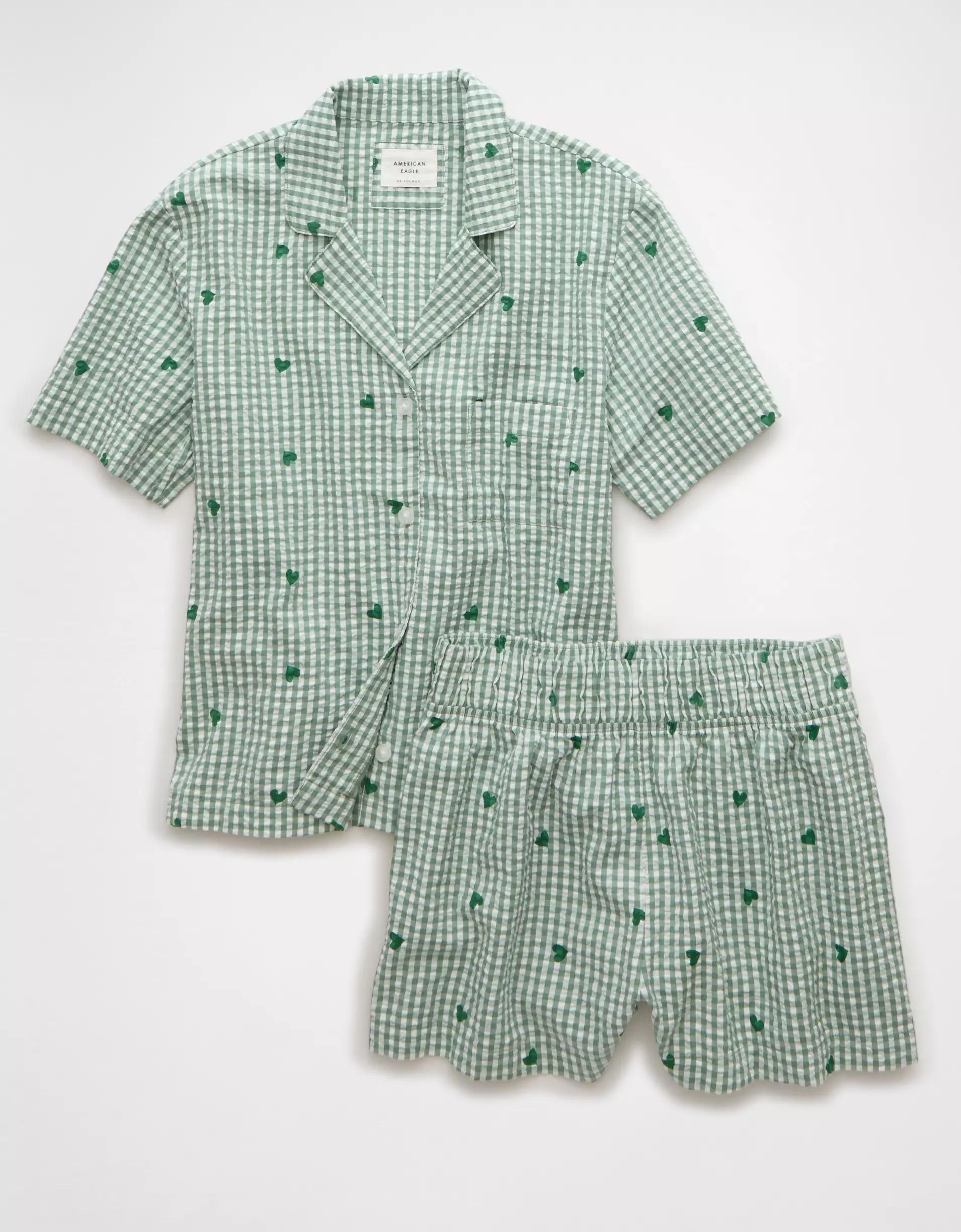 AE Gingham Hearts Seersucker PJ Set Product Image