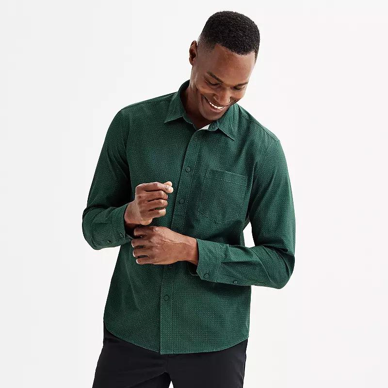 Men's FLX Slim Performance Untucked-Fit Button Down Long Sleeve Shirt, Size: XXL SLIM, Green Product Image