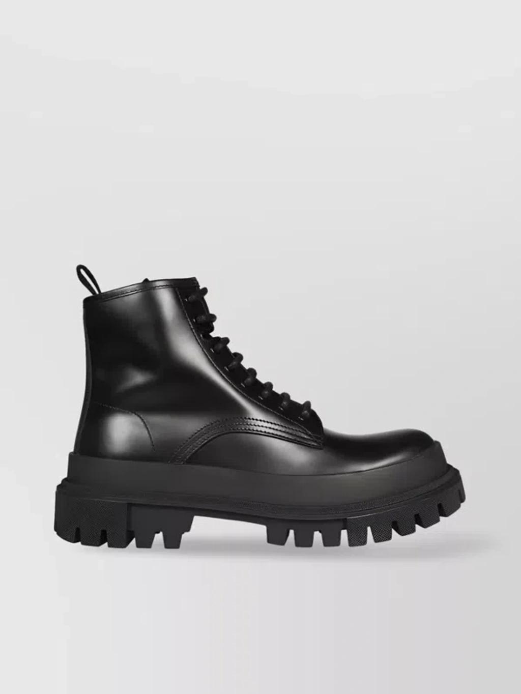 DOLCE & GABBANA Studded Calfskin Hi-trekking Ankle Boots In Black Product Image