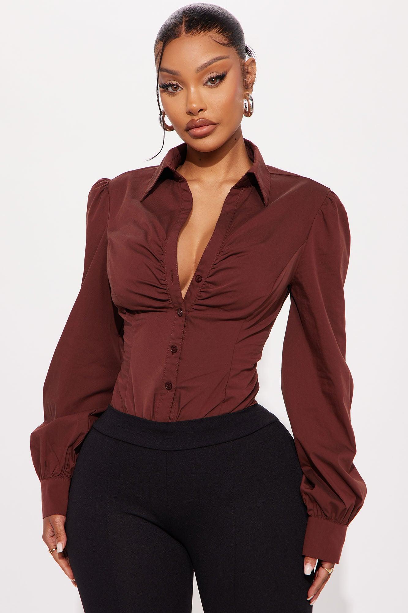 Cashin' Out Poplin Bodysuit - Chocolate Female Product Image