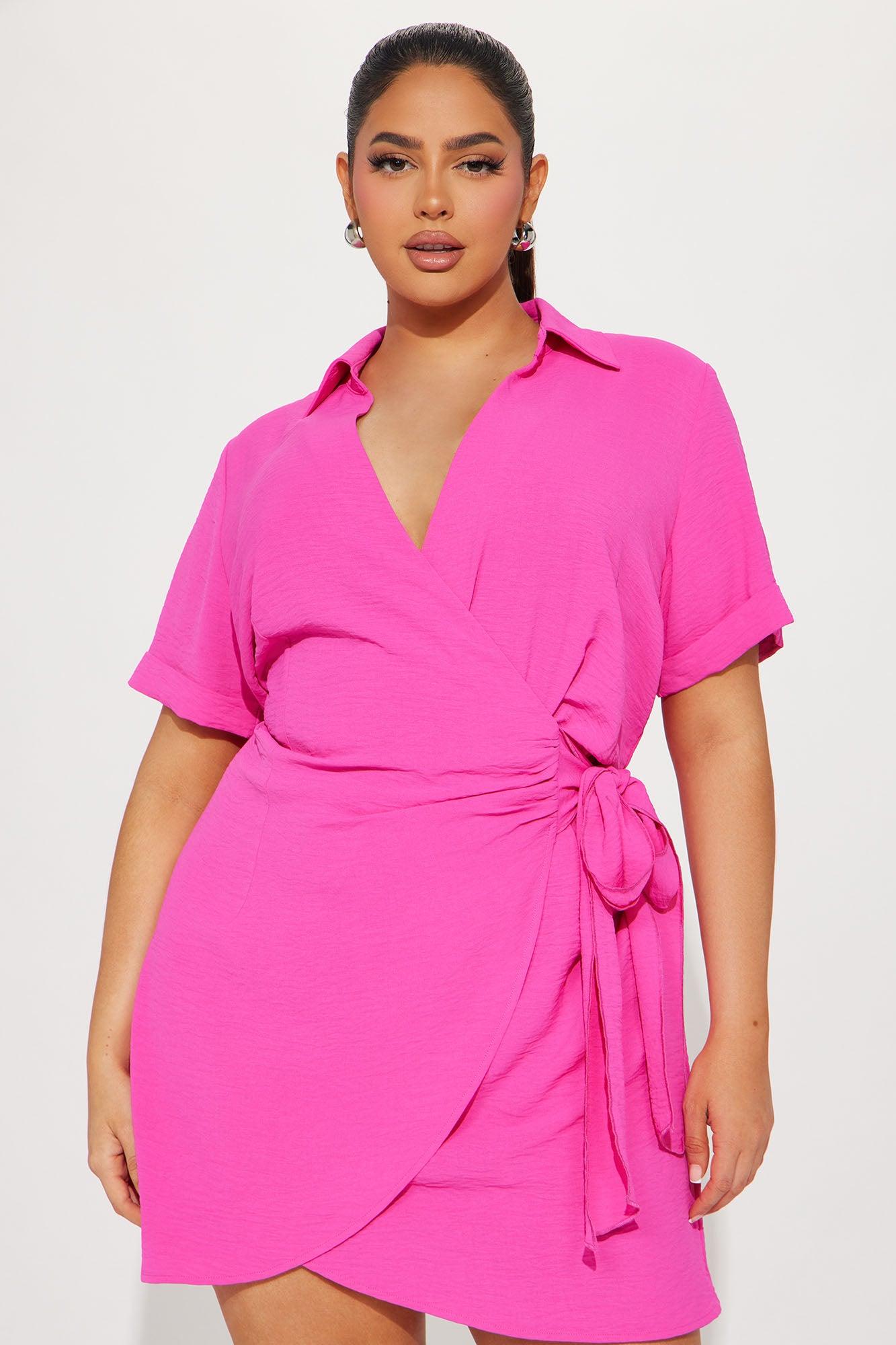 Wynona Wrap Mini Dress - Hot Pink Product Image
