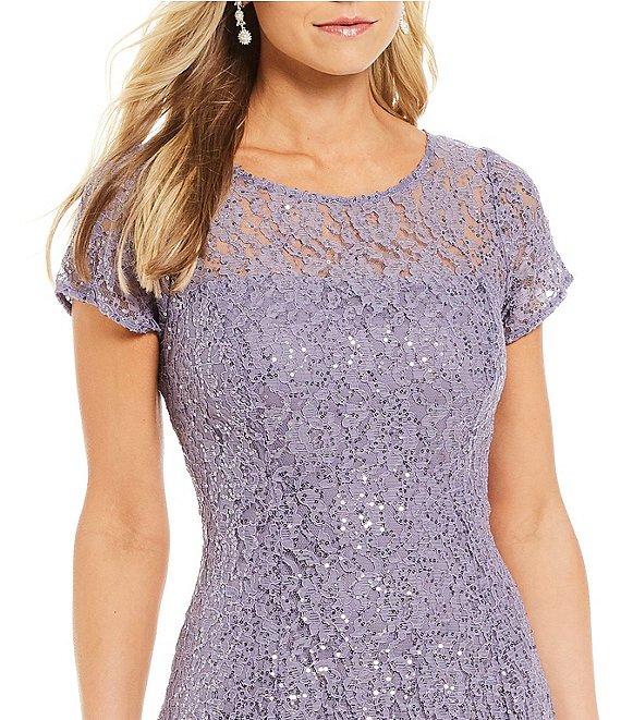 Ignite Evenings Round Neck Short Sleeve Sequin Lace Midi Dress Product Image