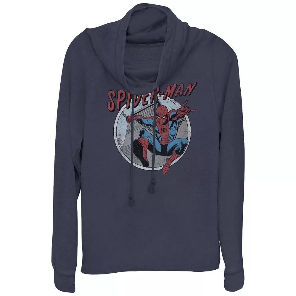 Juniors' Spider-Man Retro Stamp Cowlneck Graphic Lightweight Long Sleeve, Girl's,  Product Image