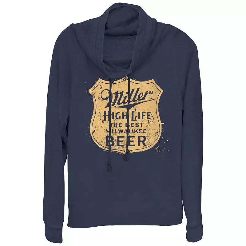 Plus Size Miller High Life Badge Cowlneck Graphic Lightweight Long Sleeve, Women's, Size: 2XL, Blue Product Image