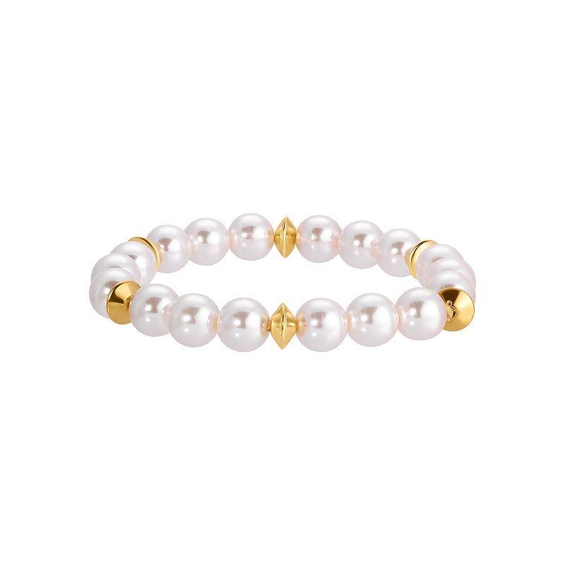 1928 Gold Tone Simulated Pearl Stretch Bracelet, Women's, White Product Image