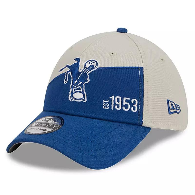 Men's New Era Cream/Royal Indianapolis Colts 2023 Sideline Historic 39THIRTY Flex Hat, Size: Medium/Large, Beige Product Image