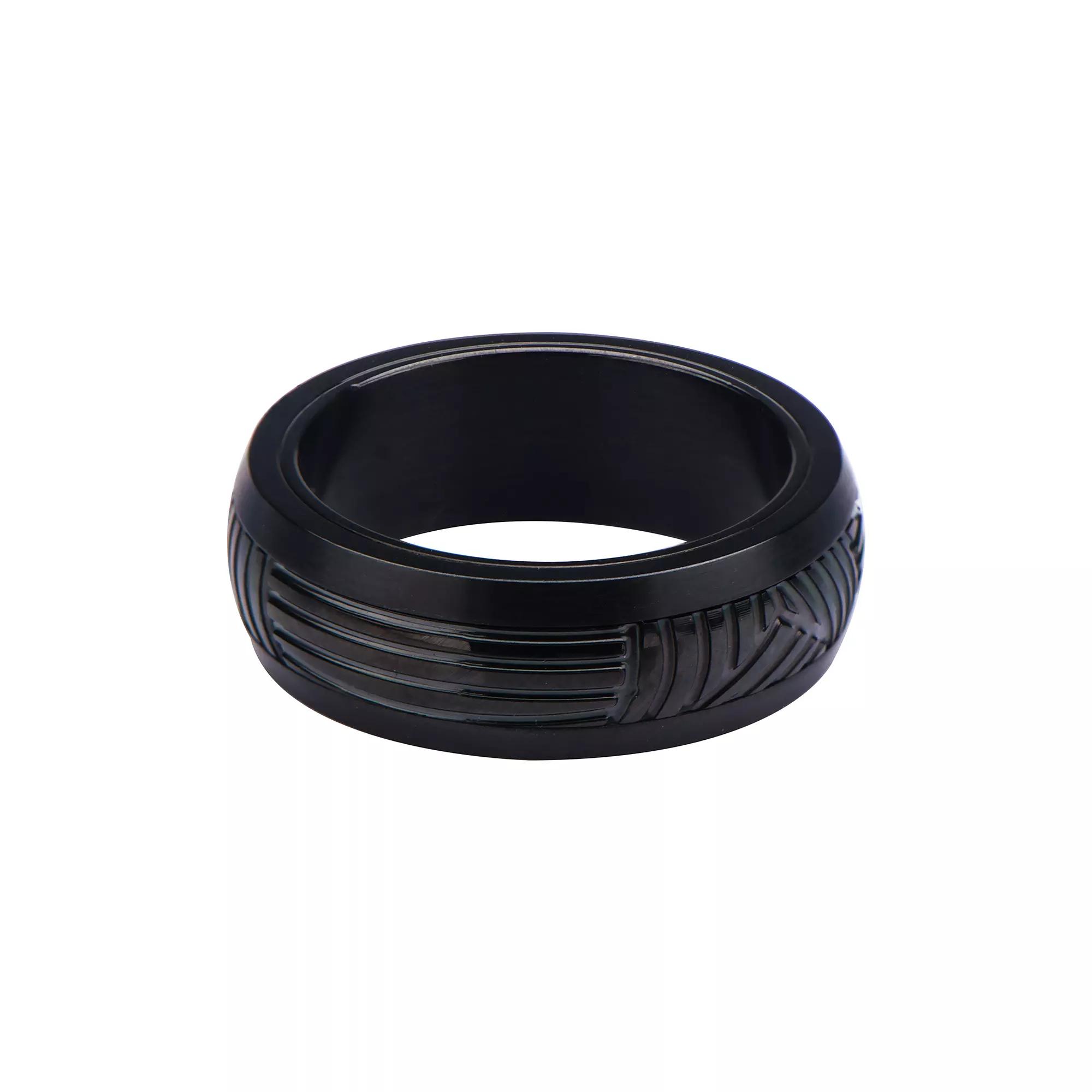 DANTE Men's Black Plated Polished CNC Carving Ring,  Product Image