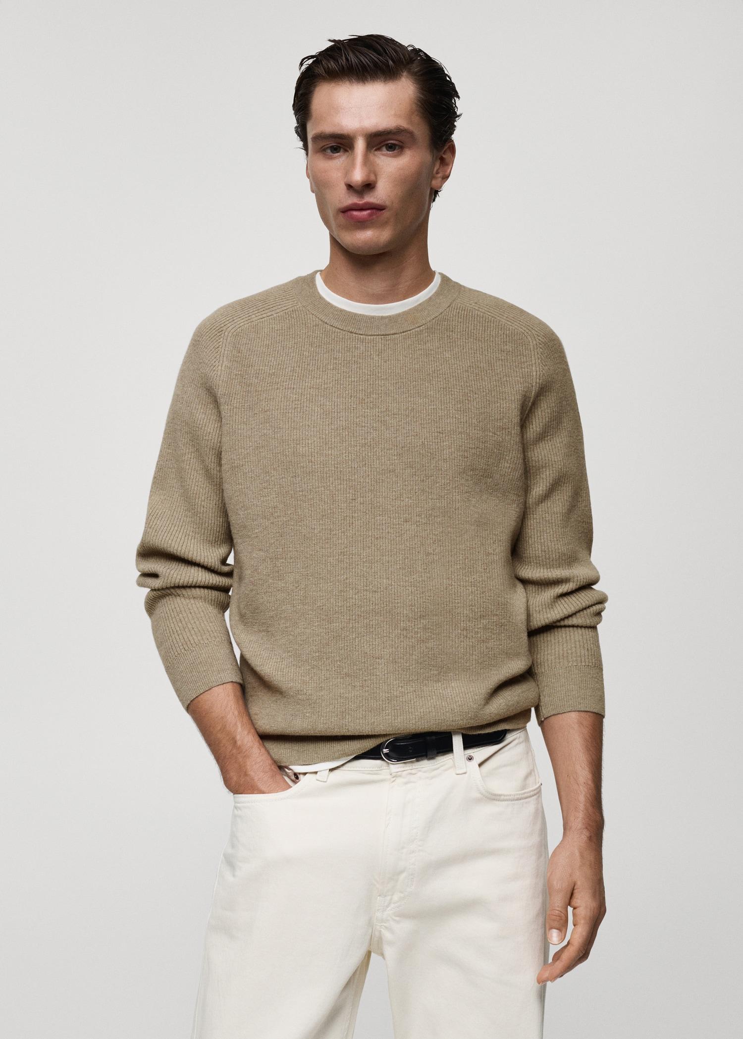 Ribbed wool sweater - Men | MANGO USA Product Image