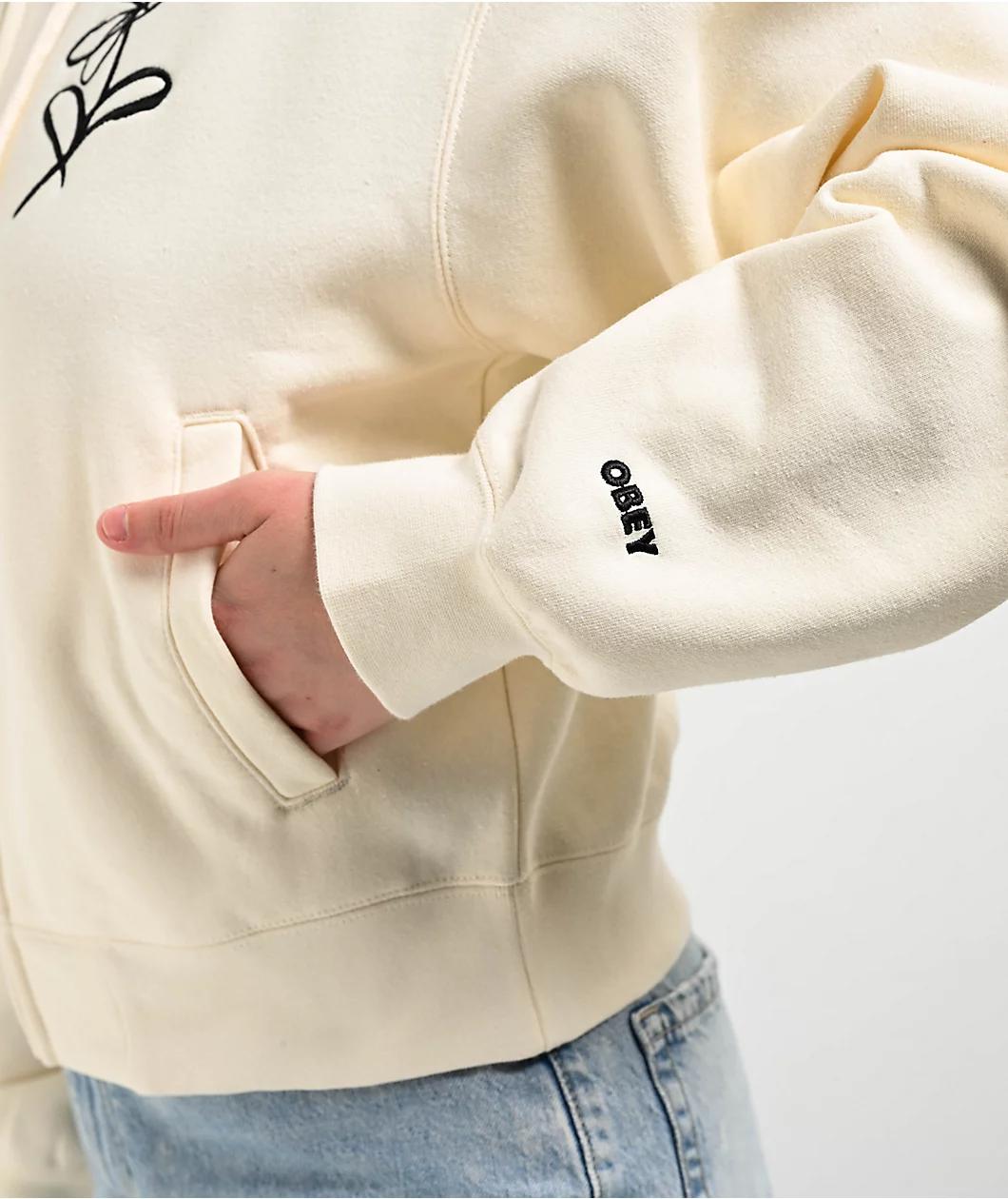 Obey Chalk Writing Unbleached Zip Hoodie Product Image