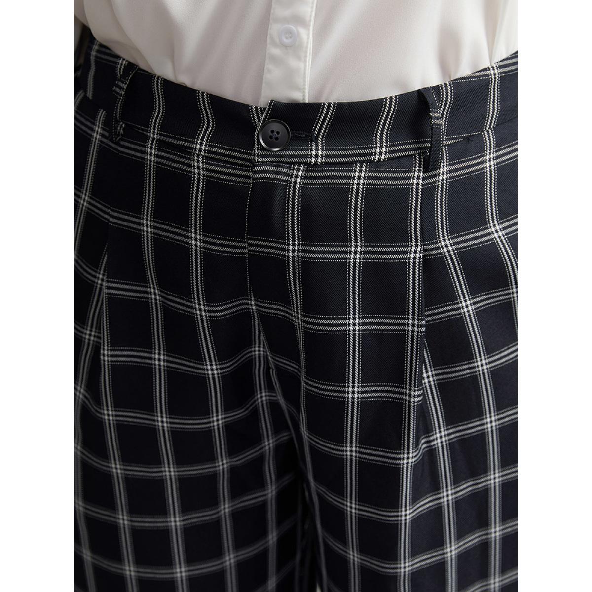 Plus Size Plaid Straight Leg Pocket Pants Women Indigo Office Straight Leg High Rise Work Pants BloomChic 18-20/2X Product Image