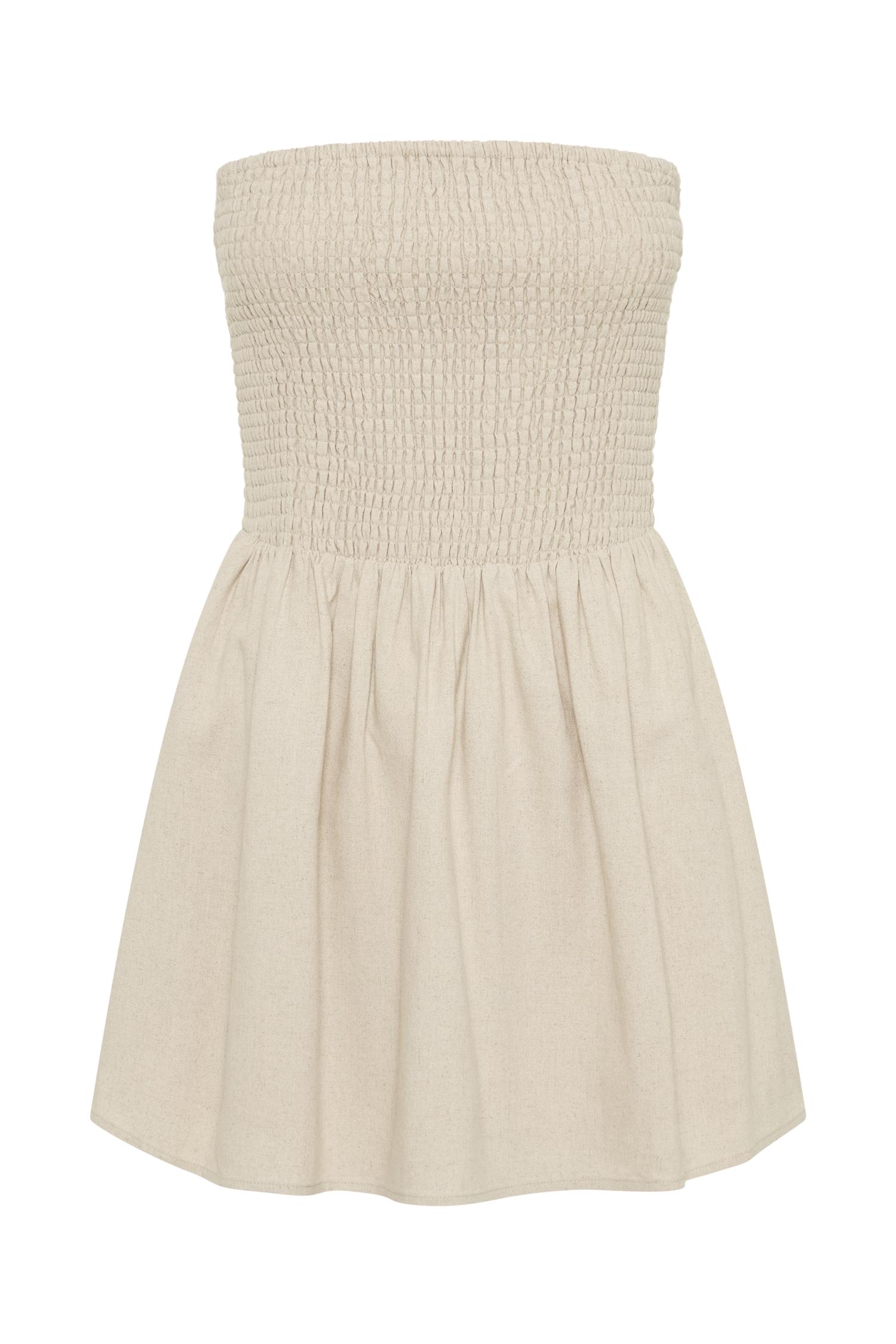 Holland Linen Shirring Mini Dress - Natural Product Image