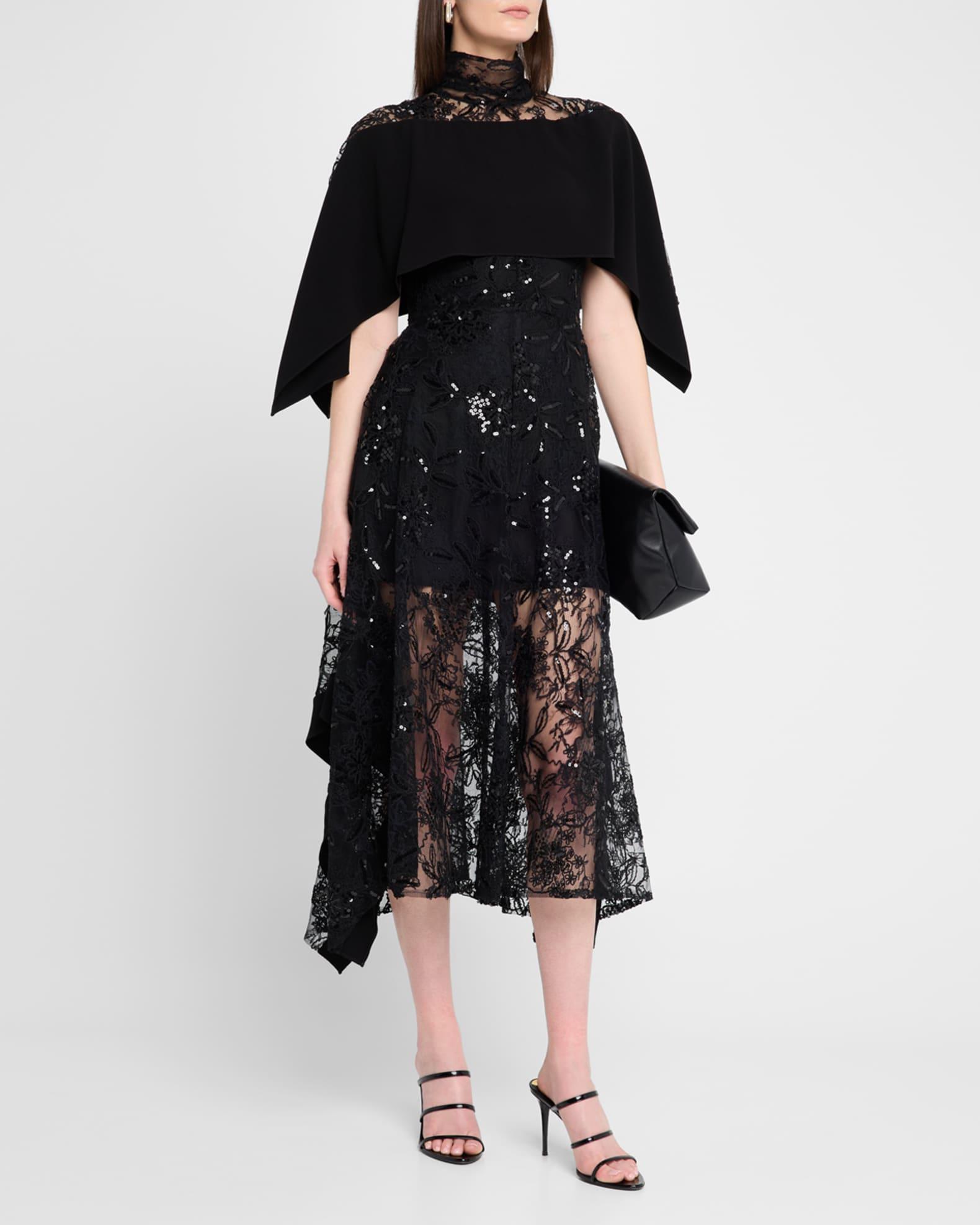 Sequined Lace Mock-Neck Flounce Dress Product Image