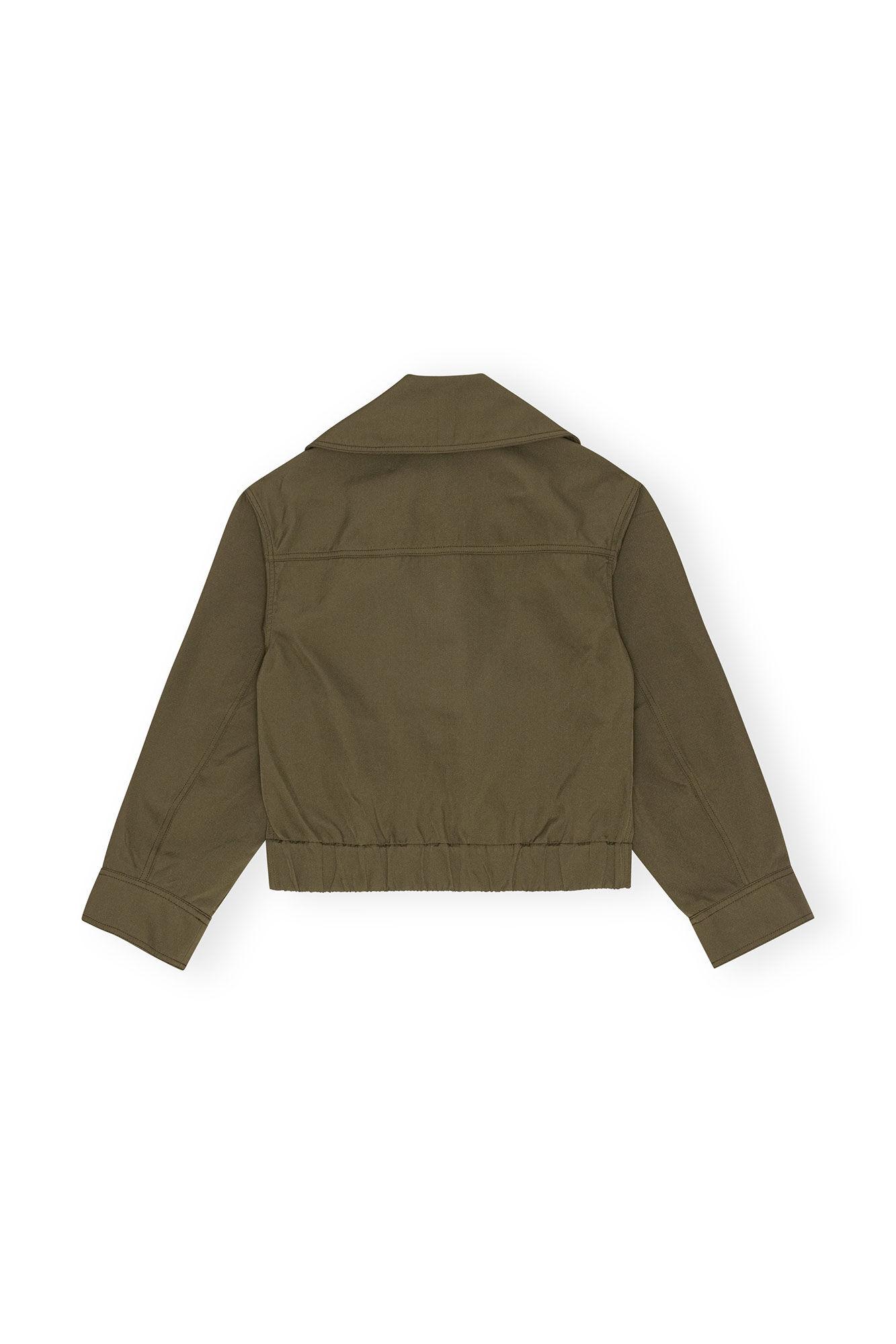 Green Heavy Twill Wide Collar Short Jacket Product Image