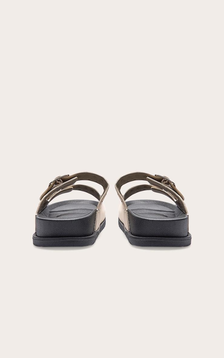 Beige Double Buckle Faux Suede Flatbed Sandals Product Image