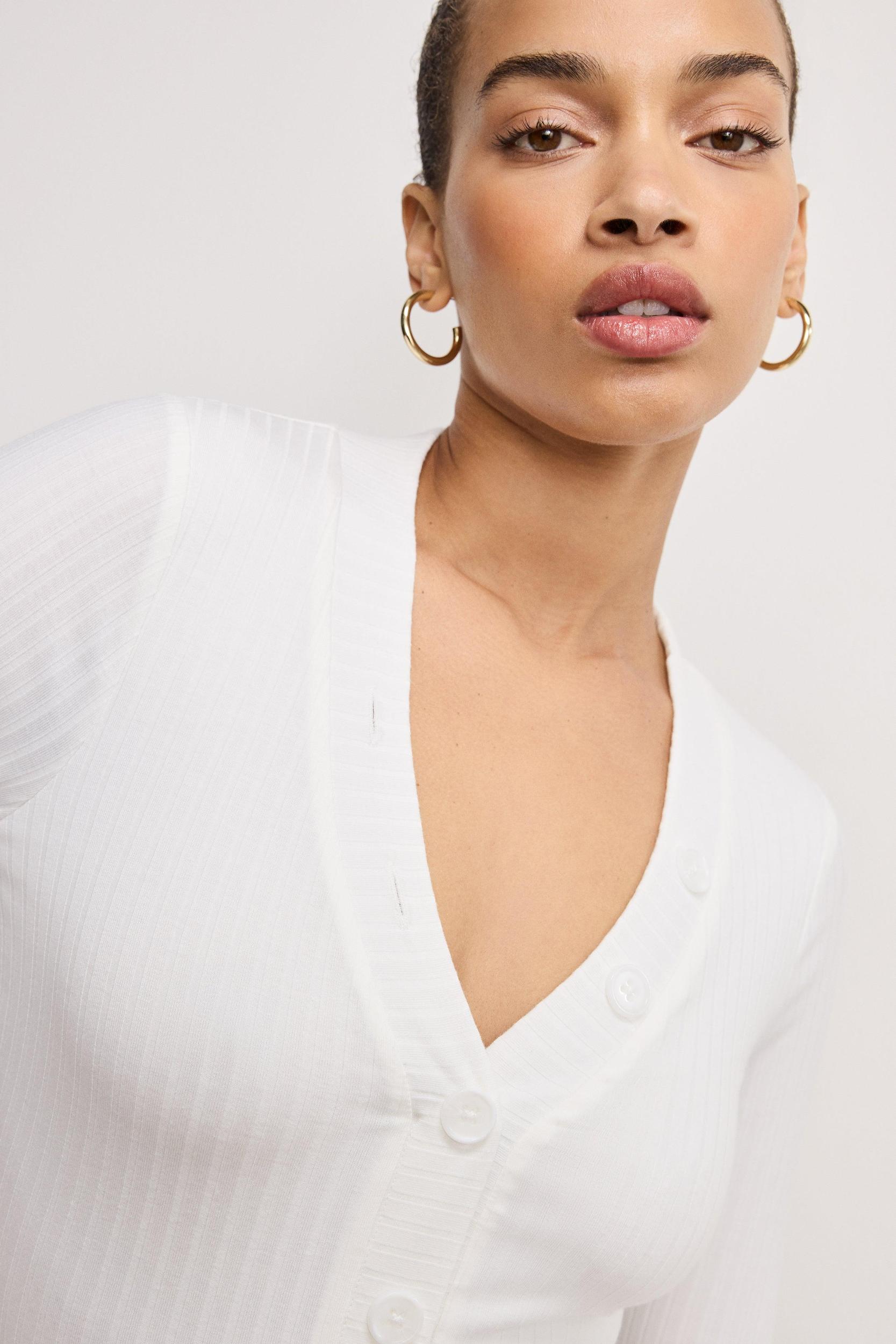 RIBBED HENLEY BODYSUIT | IVORY001 Product Image