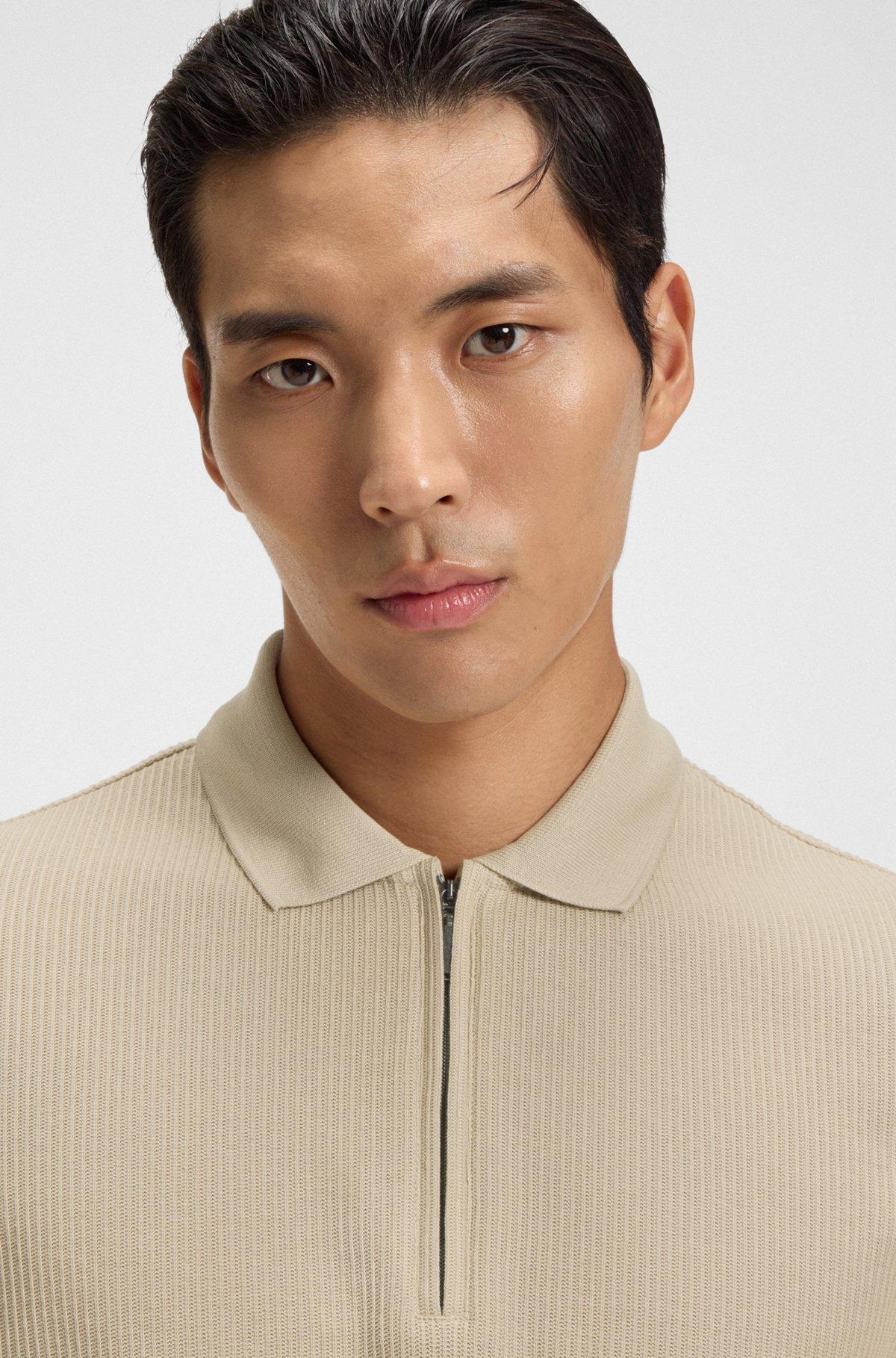 Structured-cotton polo shirt with zip placket Product Image