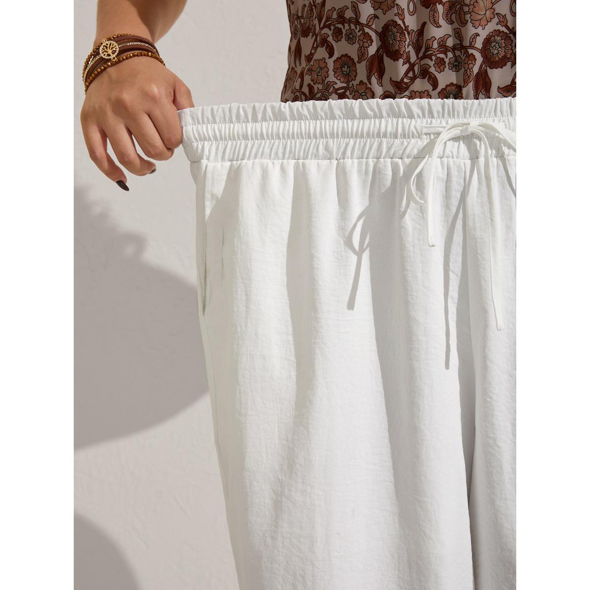 Plus Size Lace Trim Wide-Leg Tie Pants Women WhiteSmoke Boho Wide Leg Mid Rise Vacation Pants BloomChic 14-16/1X Product Image