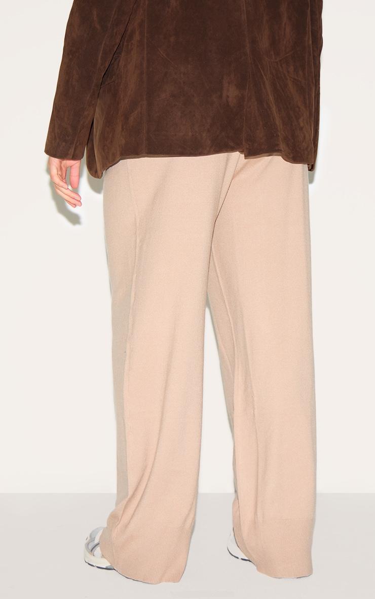 Plus Taupe Basic Knit Wide Leg Pants Product Image