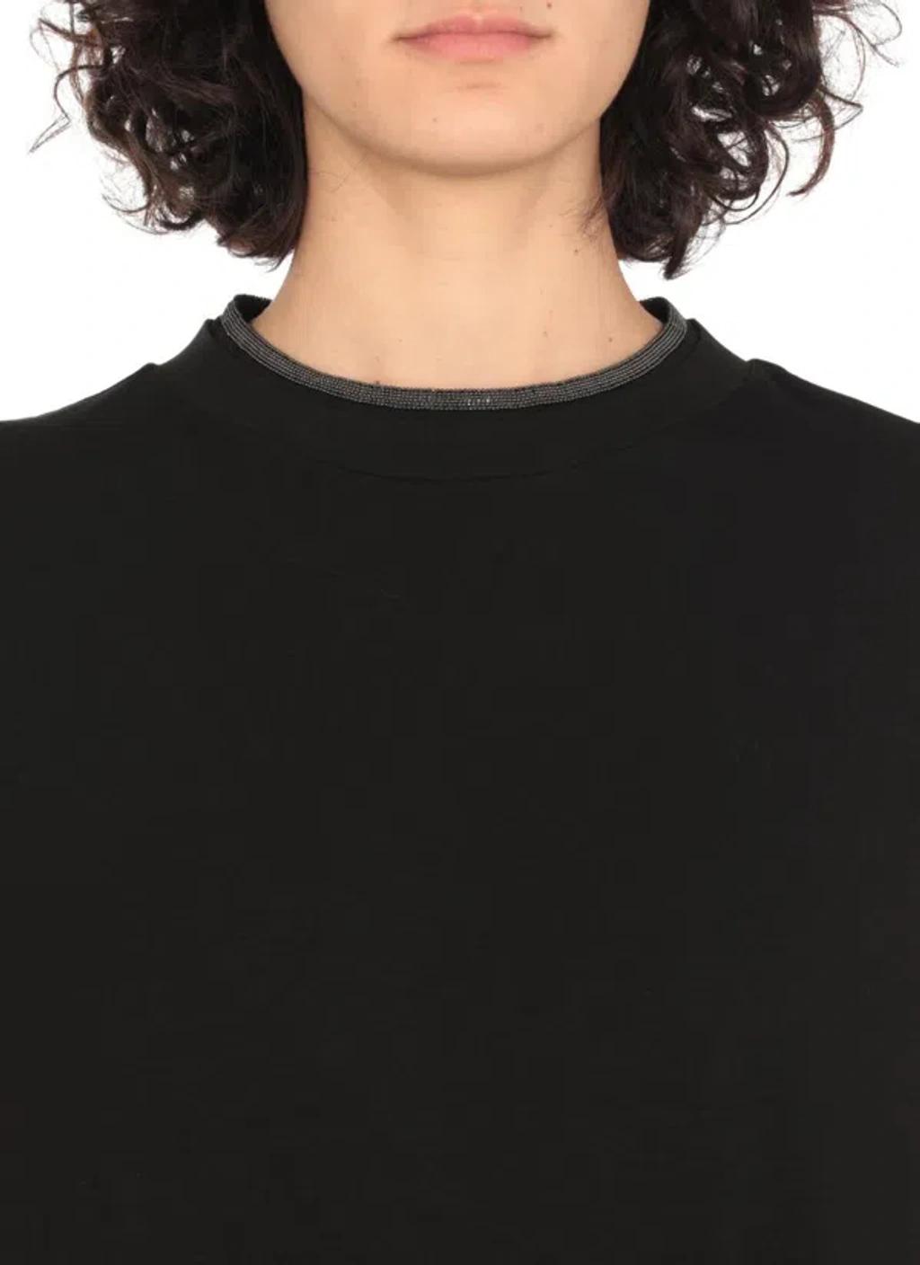 BRUNELLO CUCINELLI Women Stretch Cotton Jersey T-shirt With Precious Faux-layering In Black Product Image