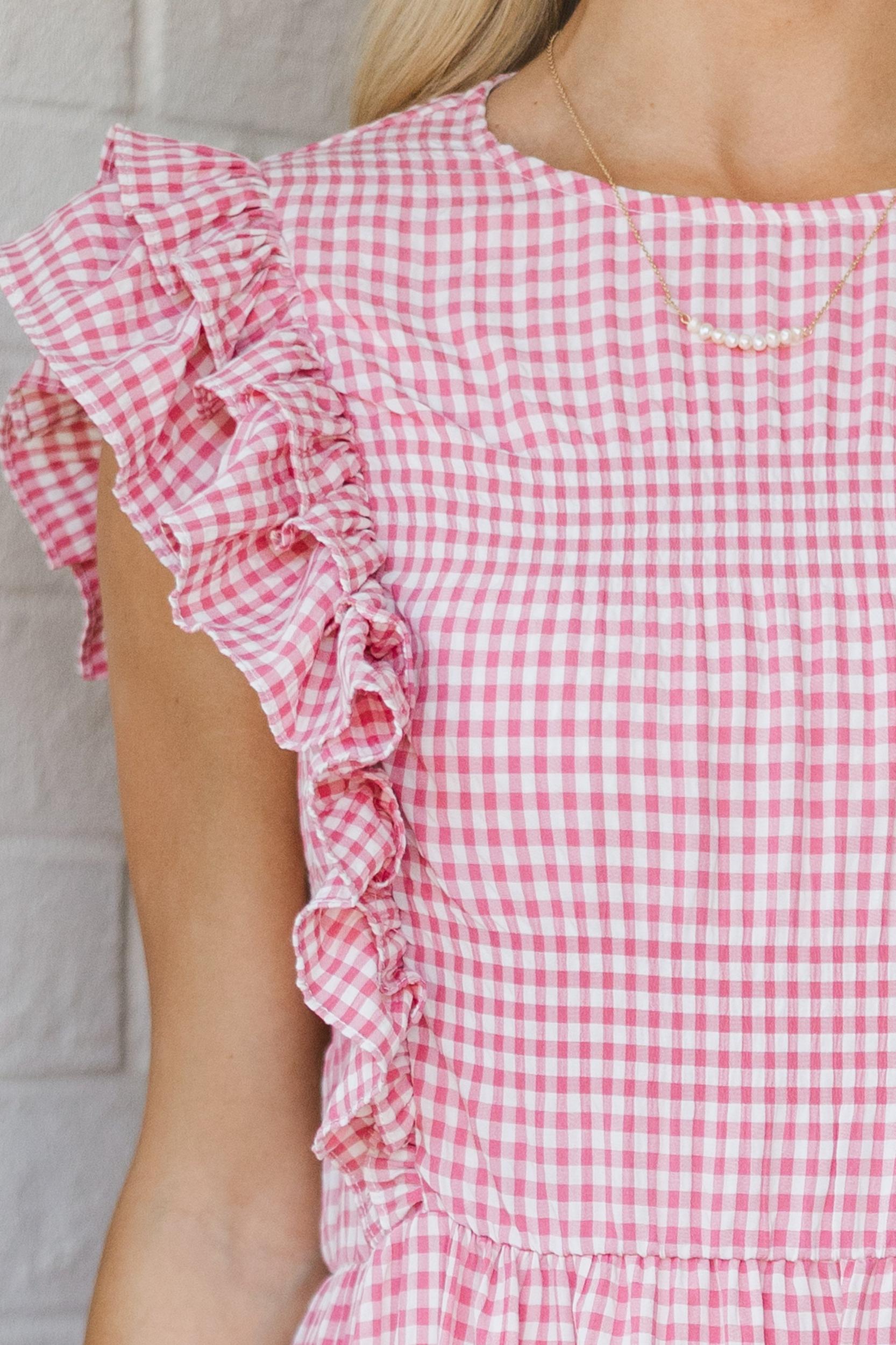 Feminine Pursuits Pink Gingham Midi Dress Female Product Image