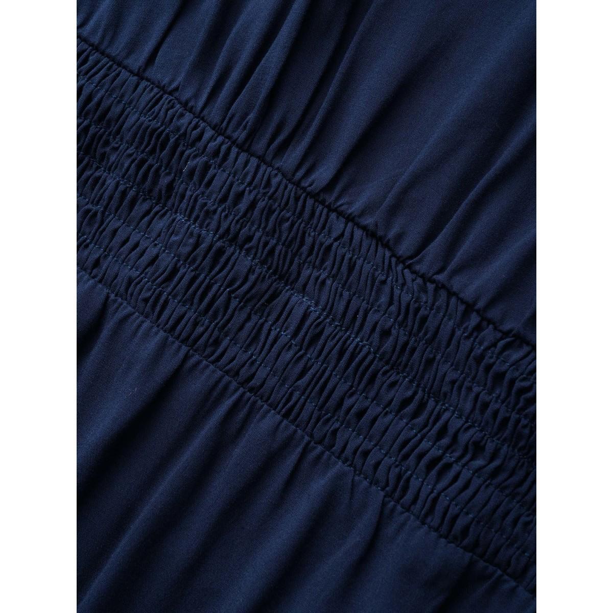 Plus Size Plain Shirred Cap Sleeve Midi Dress Indigo Women Elegant Shirred V-neck Cap Sleeve Curvy BloomChic 12/L Product Image