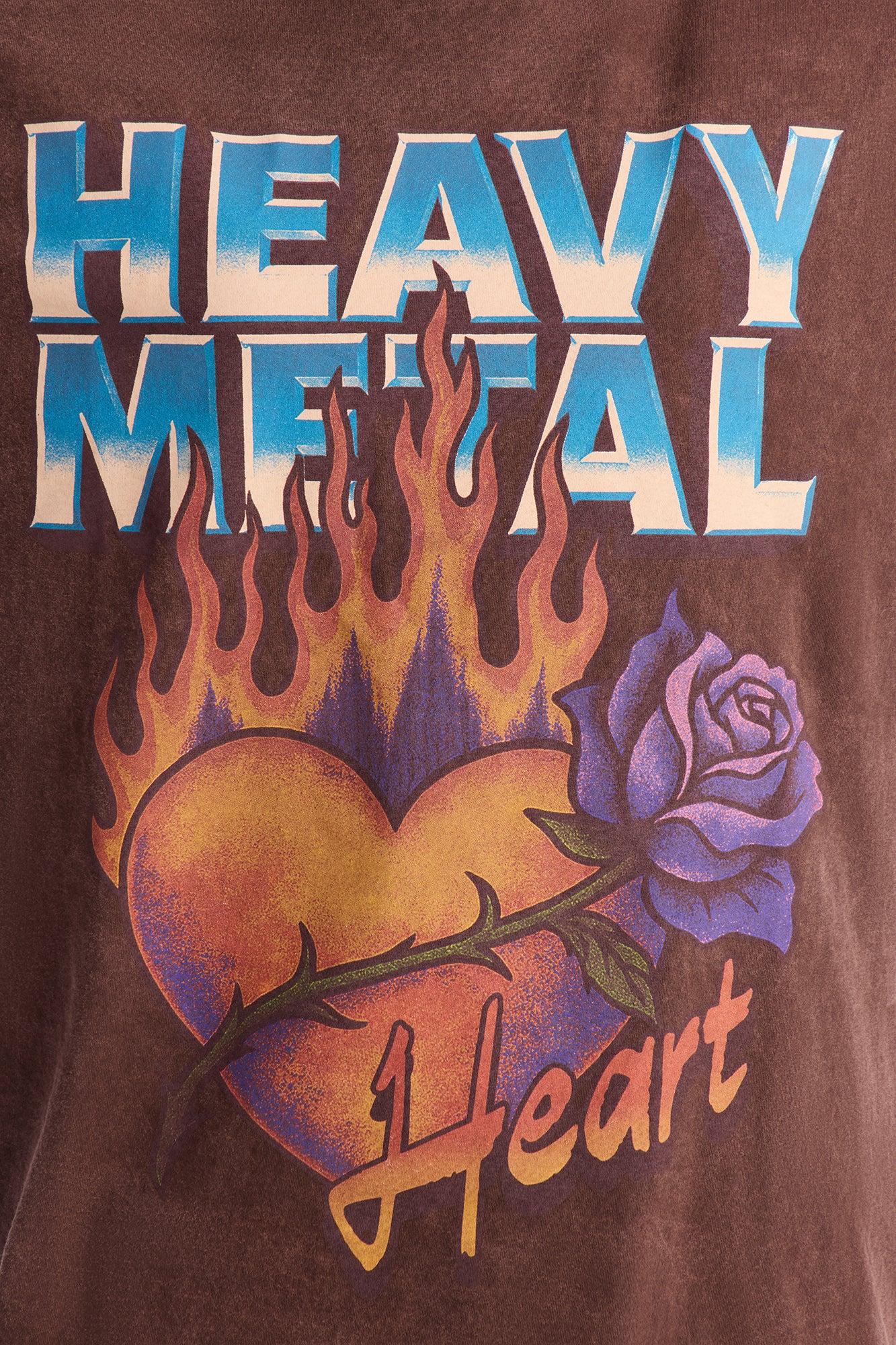 Heavy Metal Flaming Heart Washed Tee - Brown Female Product Image