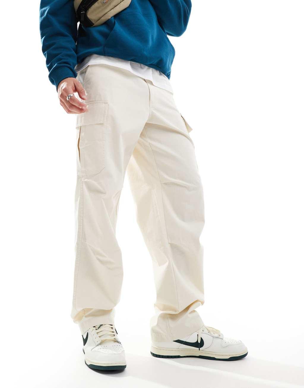 ASOS DESIGN baggy cargo pants in stone Product Image