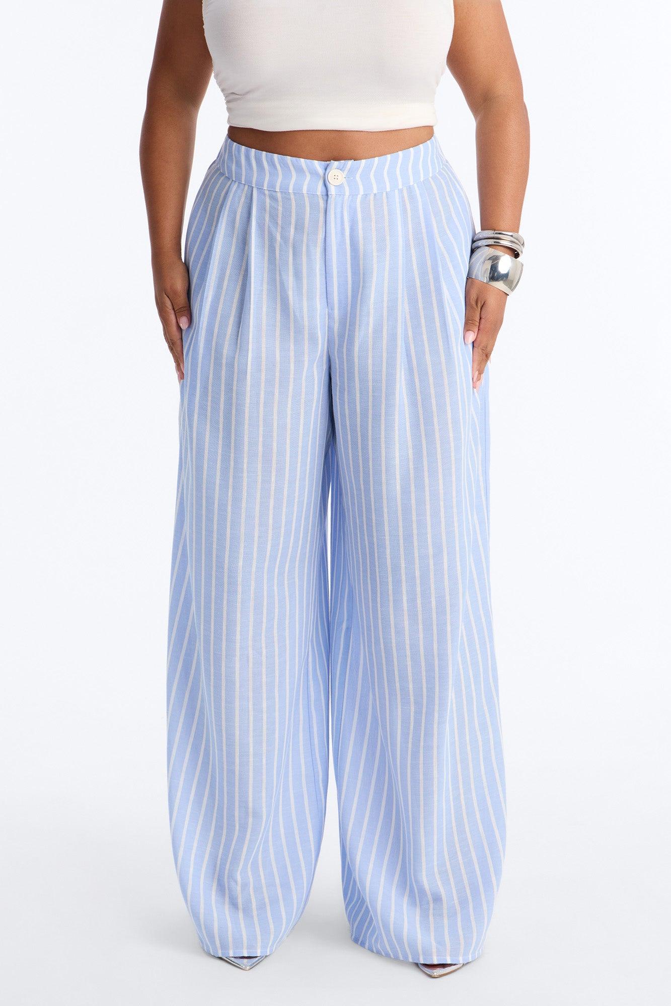 Ella Striped Linen Pant - Blue Female Product Image