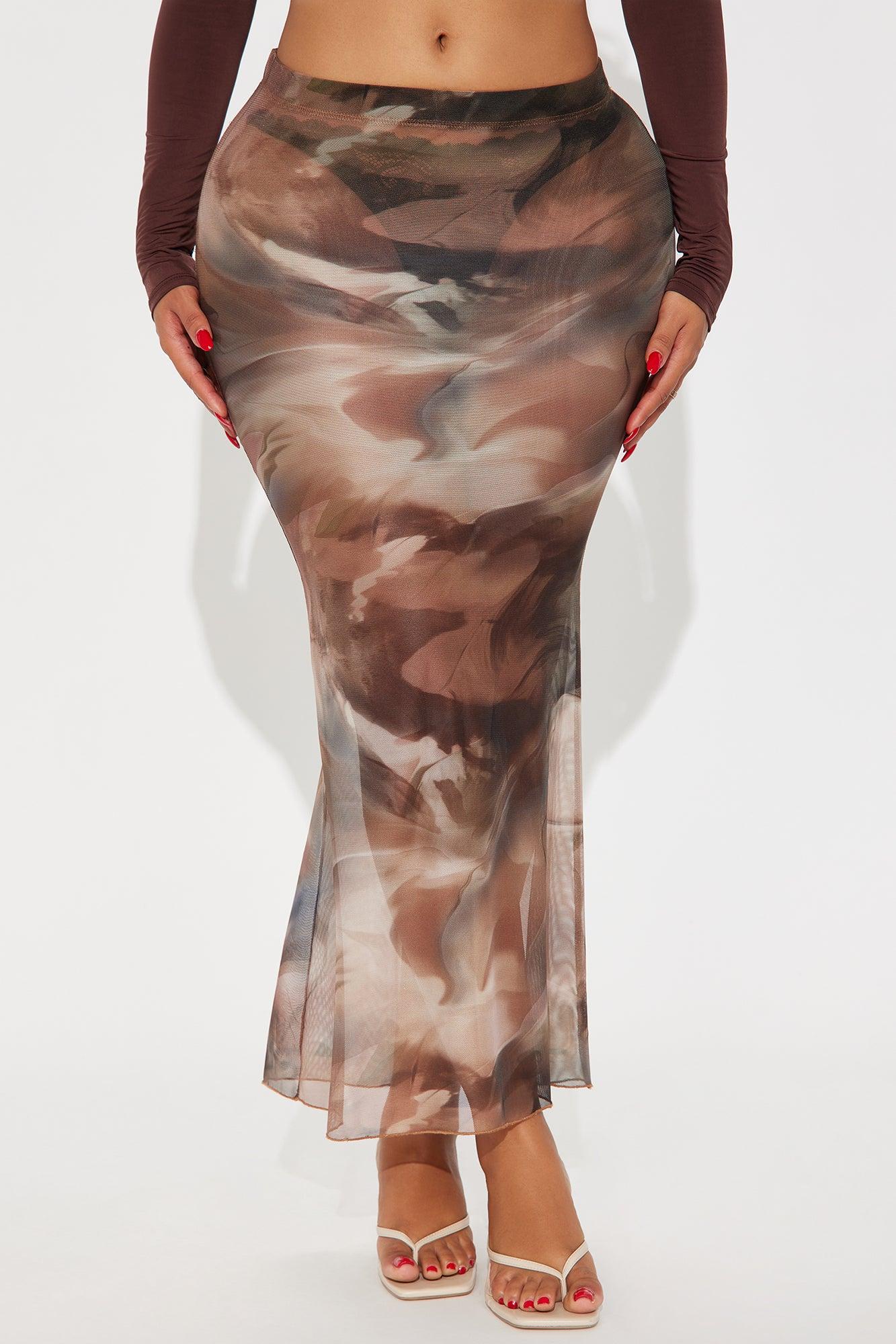 Sabine Sheer Abstract Mesh Maxi Skirt - Brown/combo Female Product Image